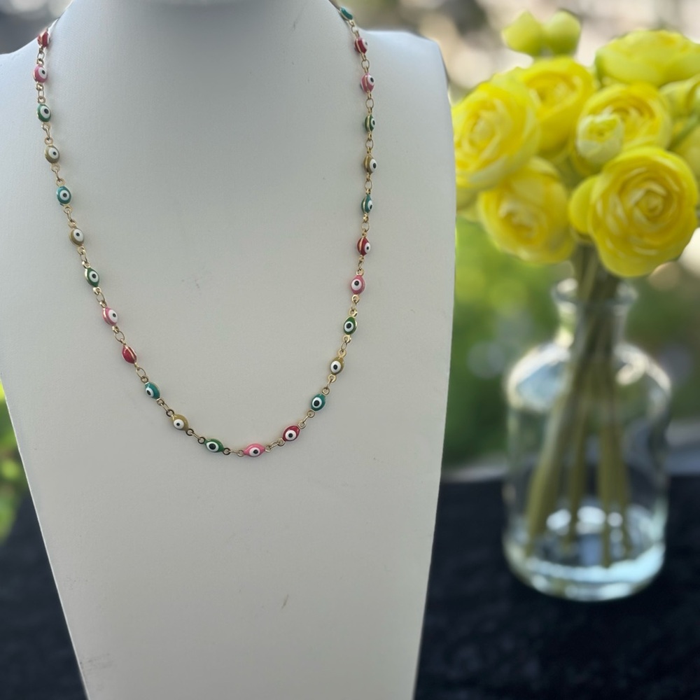 Multicolor Beaded Evil Eye Necklace - Picture 2 of 4